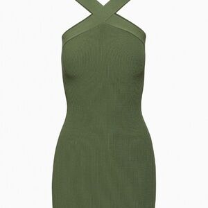 Aritzia Sculpt Knit Criss Cross Ribbed Halter Mini Dress
